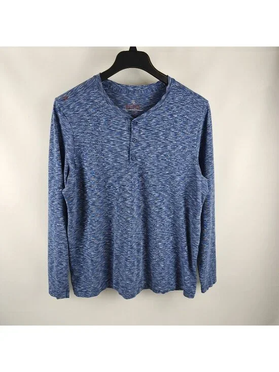 Rhone Shirt Mens XL Blue Heathered Henley Long Sleeve Stretch - Picture 1 of 7